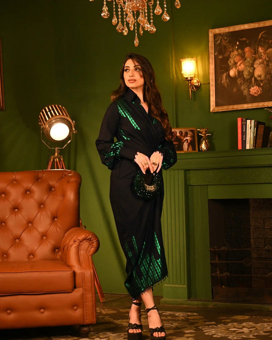 Soft Rayon Green Oak Foil Kaftan