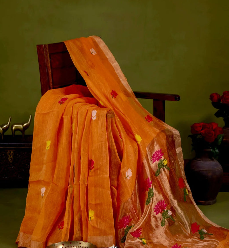 Rajvanshi Silk Linen Jamdani Saree