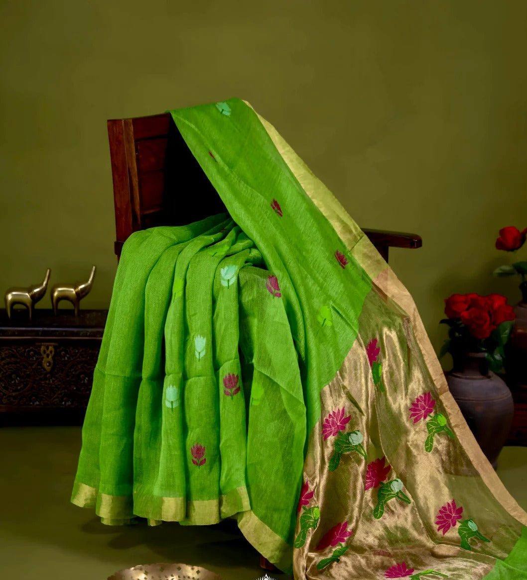 Rajvanshi Silk Linen Jamdani Saree