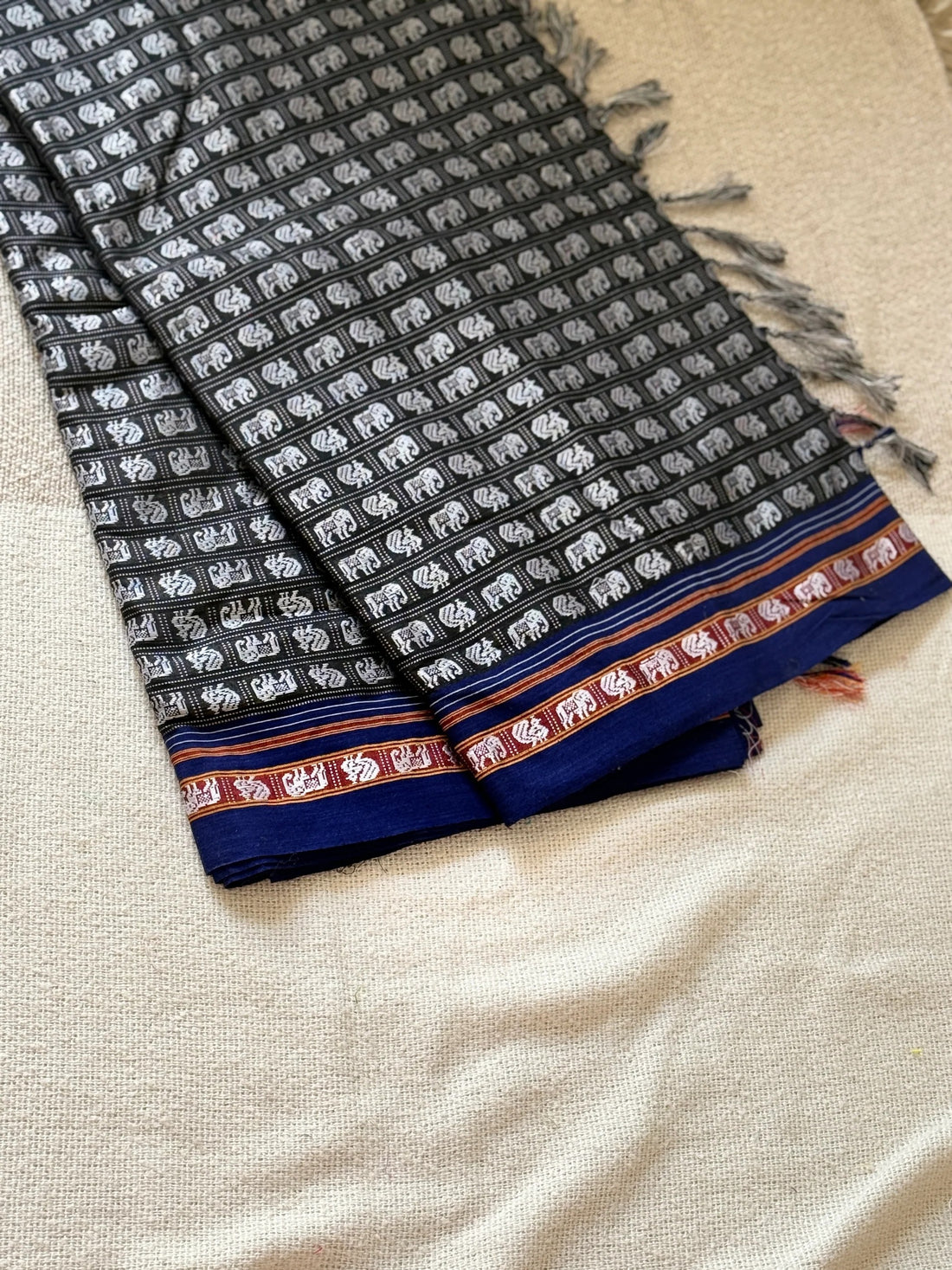 Hati Mor Green Khun Saree with Maroon Border
