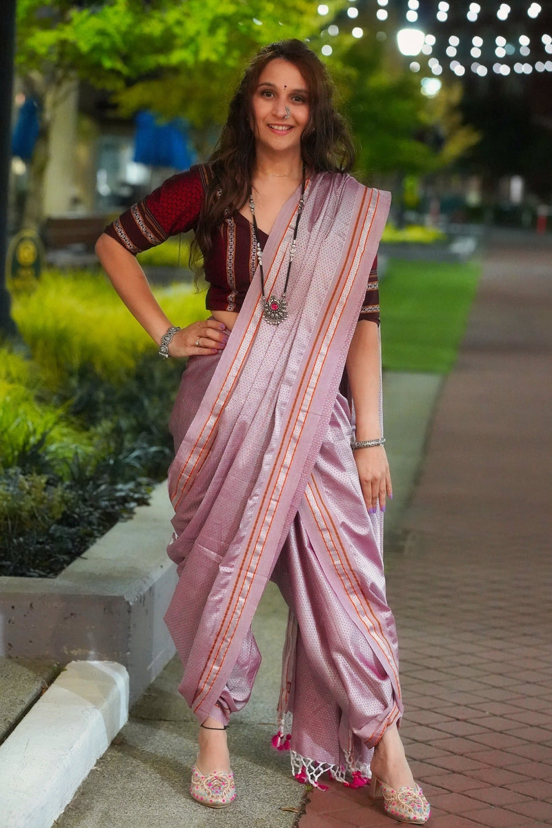 Pastel Khun & Ilkal Handloom Saree Lavender Pink