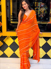 Vibrant Orange Leheriya Chiffon Saree
