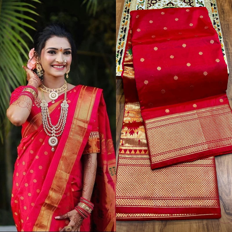 Kalanjali  Pure Silk Paithani Saree with Golden Zari Border