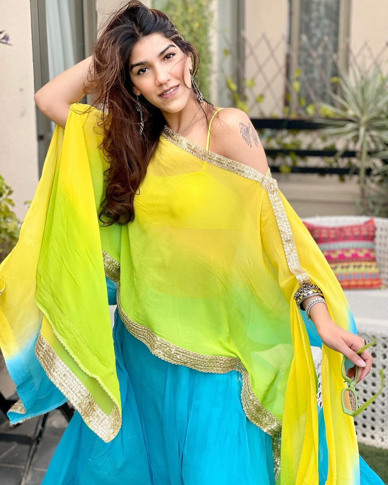 Sunburst Aura Ombre Gaji Silk Kaftan with Sequins Border