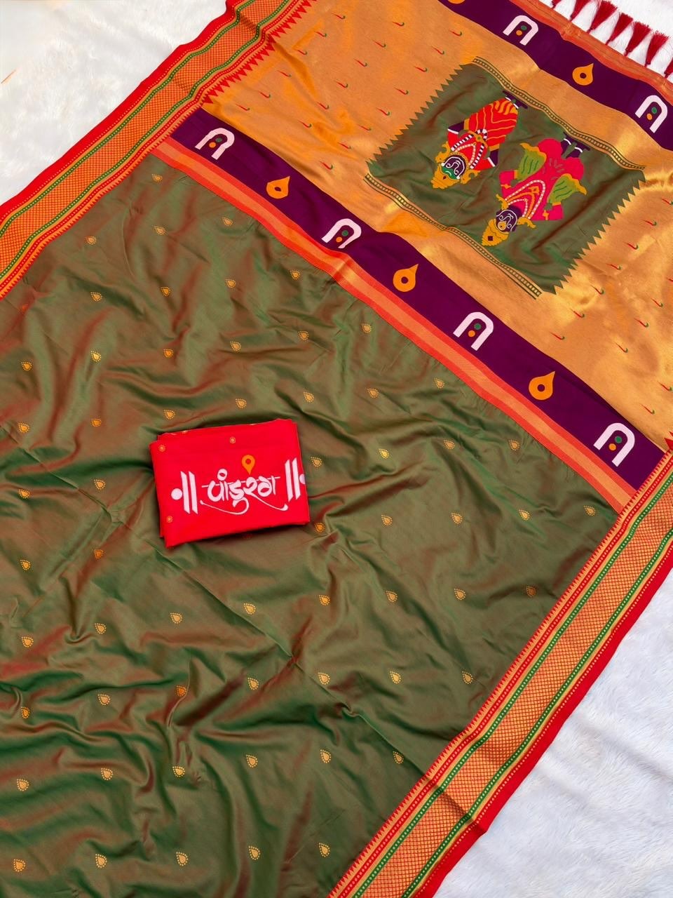 Bhakti Traditional Paithani Soft Silk Saree with Rich Vitthal Rakhumai Pallu