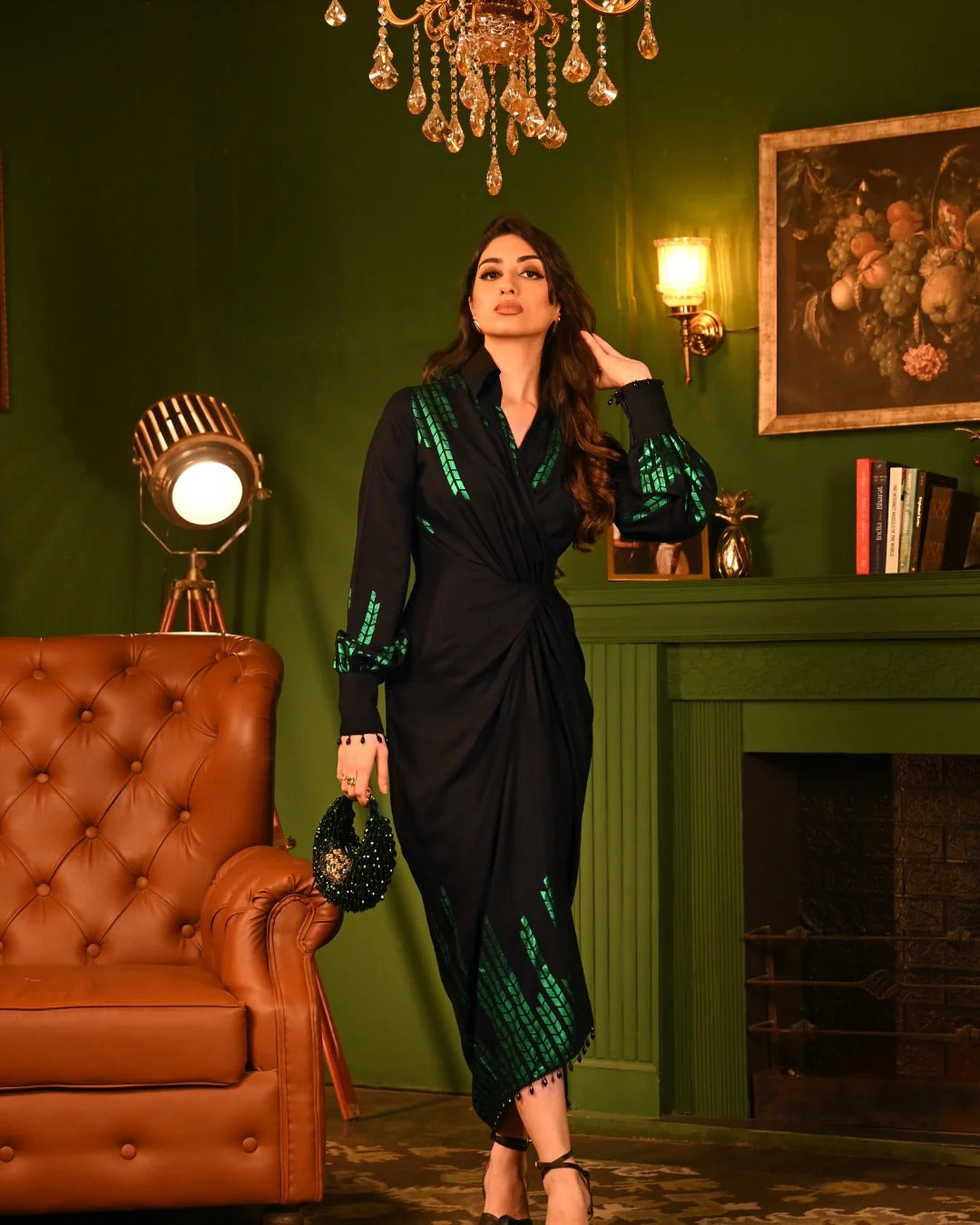 Soft Rayon Green Oak Foil Shirtdress