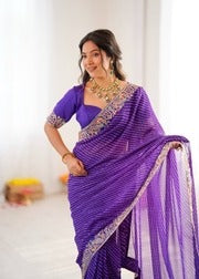 Ready-to-Wear Georgette Saree with Embroidered Border