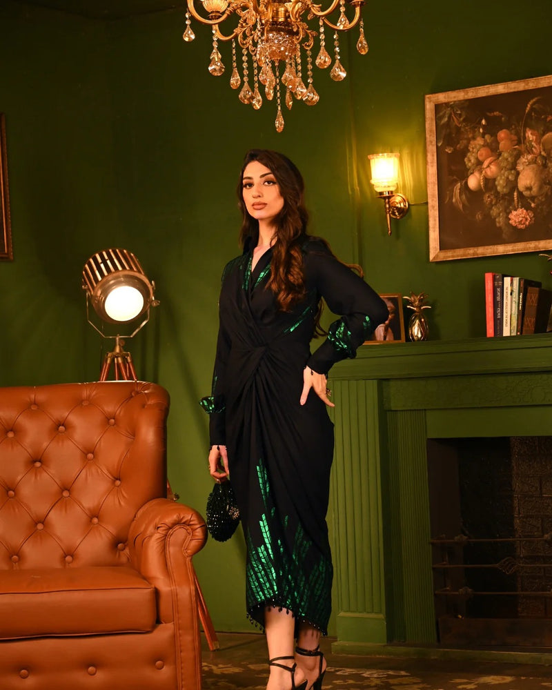 Soft Rayon Green Oak Foil Shirtdress