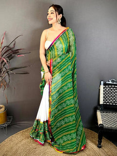 Ready-to-Wear Bandhani Ruffle & Mirror Work Saree