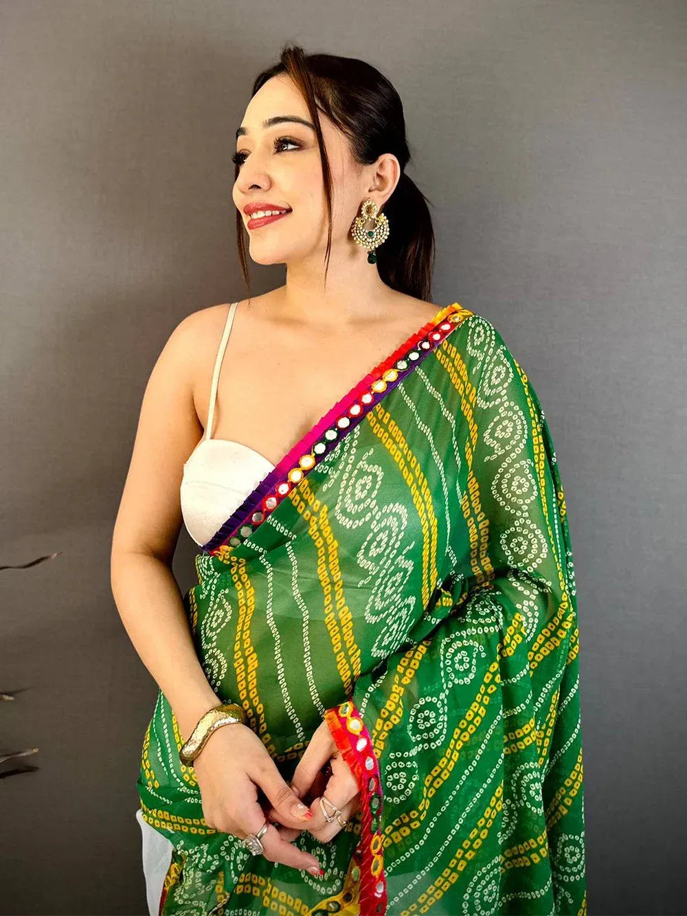 Ready-to-Wear Bandhani Ruffle & Mirror Work Saree