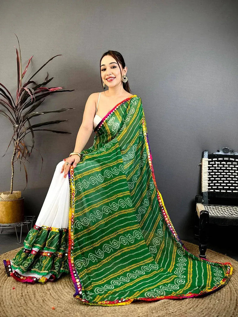 Ready-to-Wear Bandhani Ruffle & Mirror Work Saree
