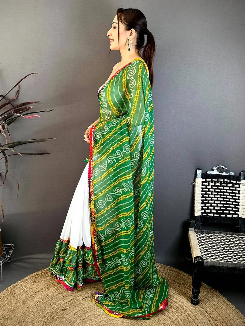 Ready-to-Wear Bandhani Ruffle & Mirror Work Saree