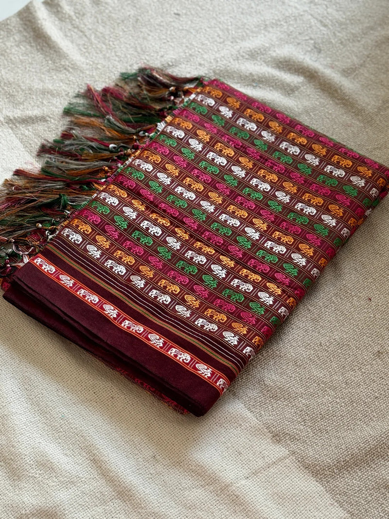Hati Mor Green Khun Saree with Maroon Border