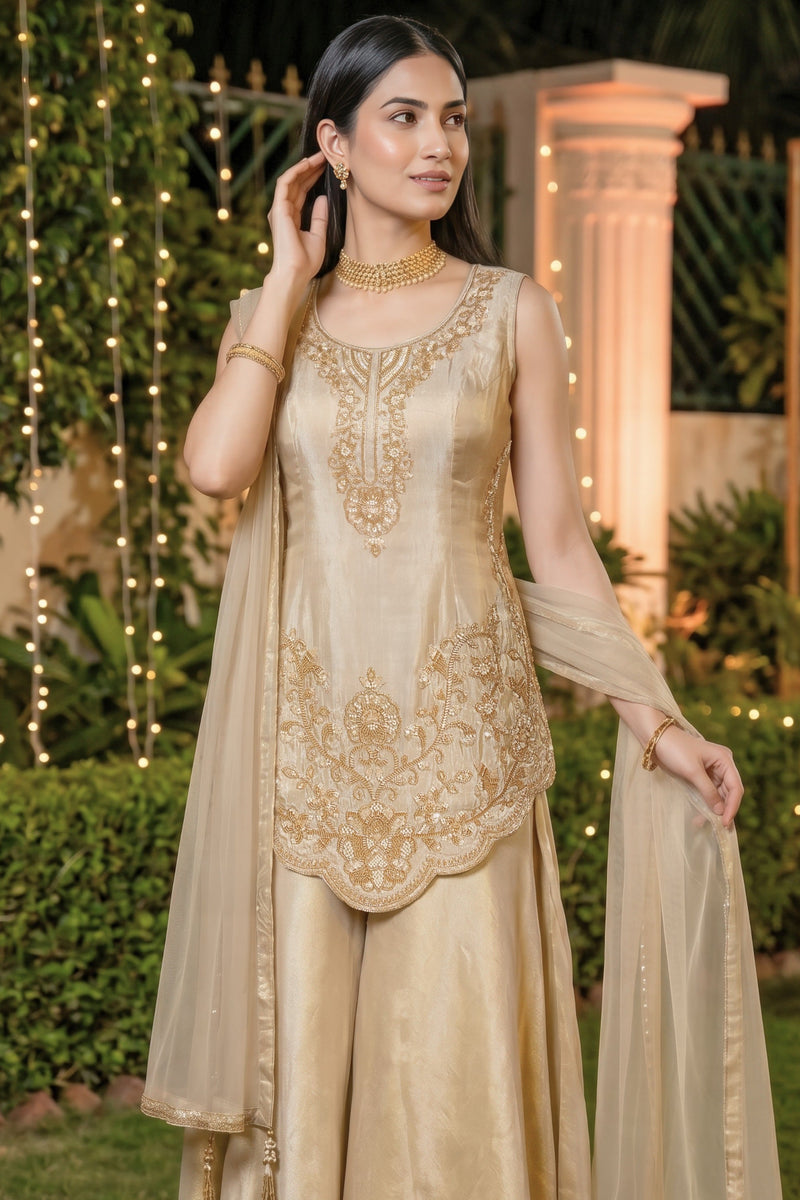 Ethnic Mustard Sharara Set with Delicate Embroidery