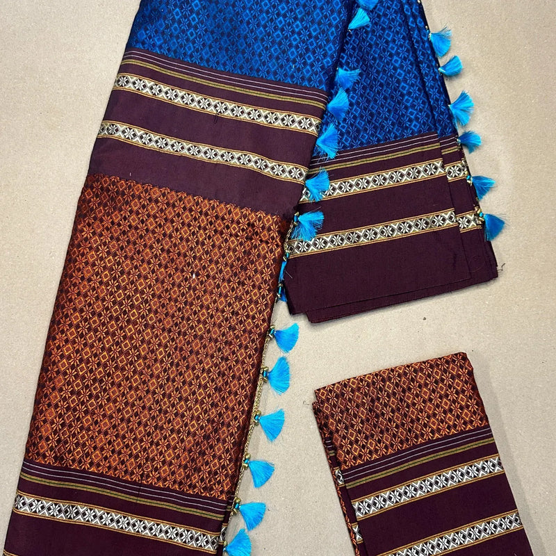 Khan Cotton Half & Half  Blend Saree with Grand Traditional Zari Border
