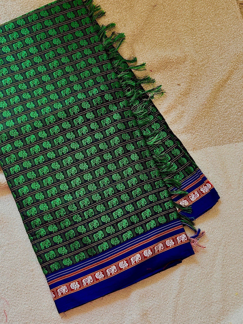 Hati Mor Green Khun Saree with Maroon Border