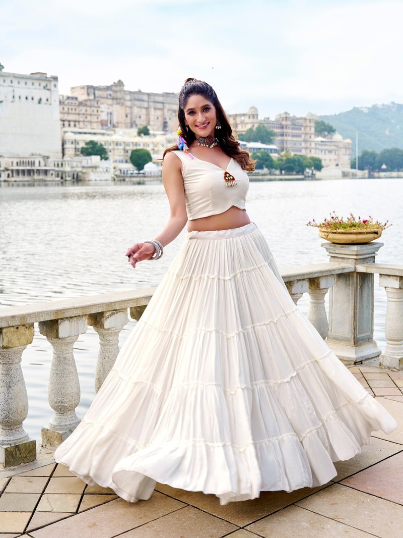 Royal Gamthi Rayon Lehenga Choli with Mirror Work Jacket Set