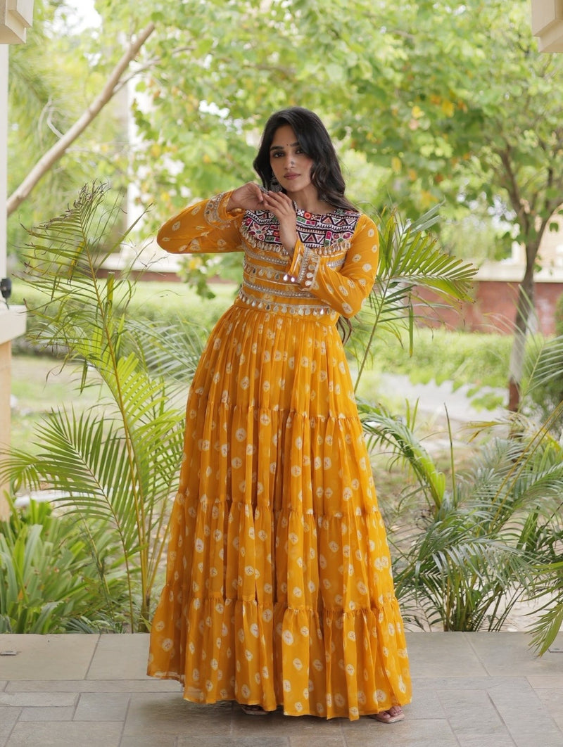 Riva Folk Bandhani Kutchhi Patchwork 12-Meter Flare Gown