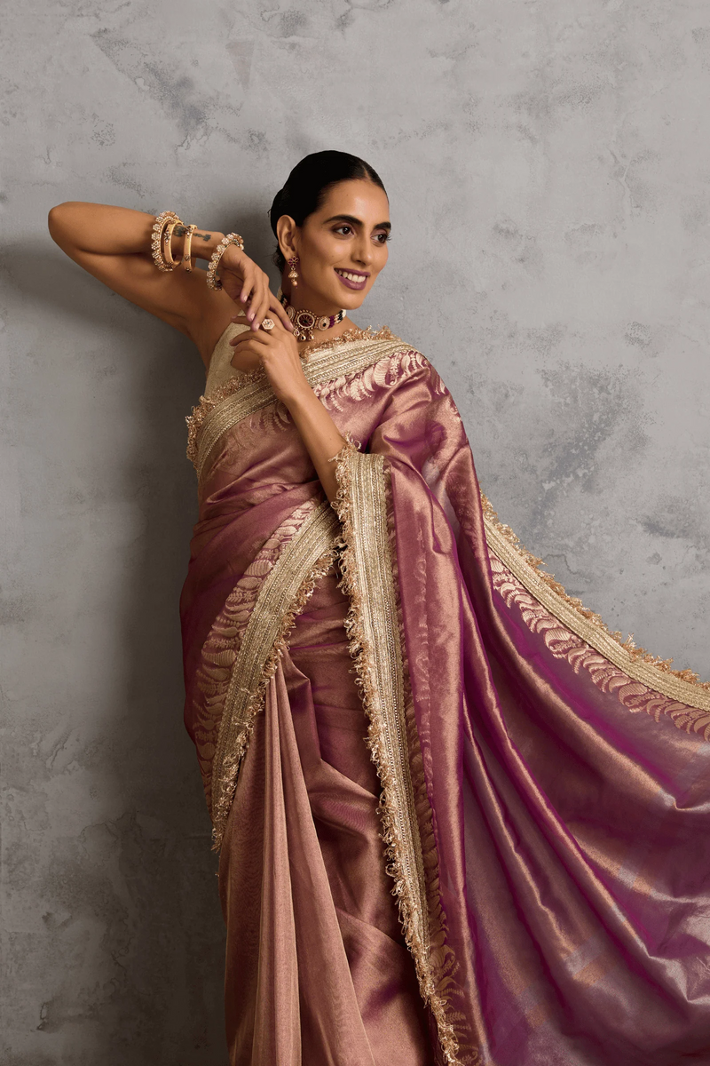 Pink Banarasi Tissue Ready-to-Wea Saree