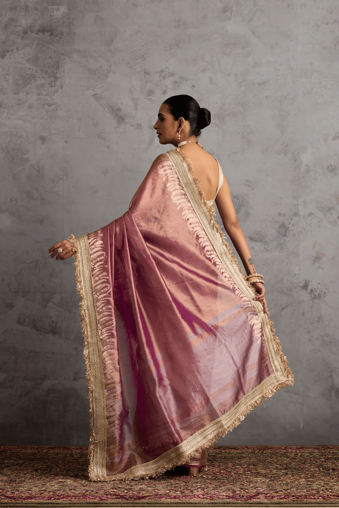 Pink Banarasi Tissue Ready-to-Wea Saree