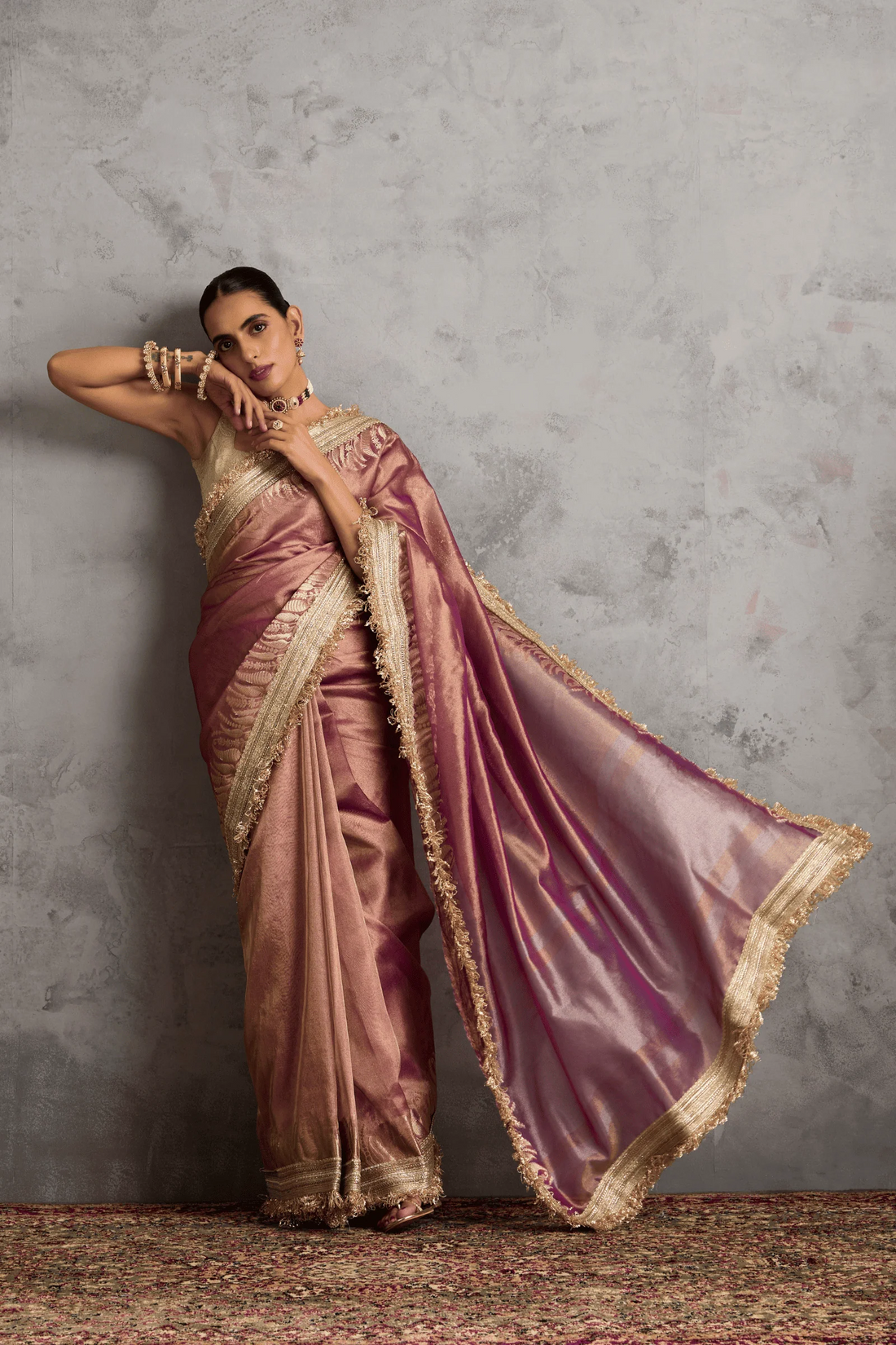 Pink Banarasi Tissue Ready-to-Wea Saree