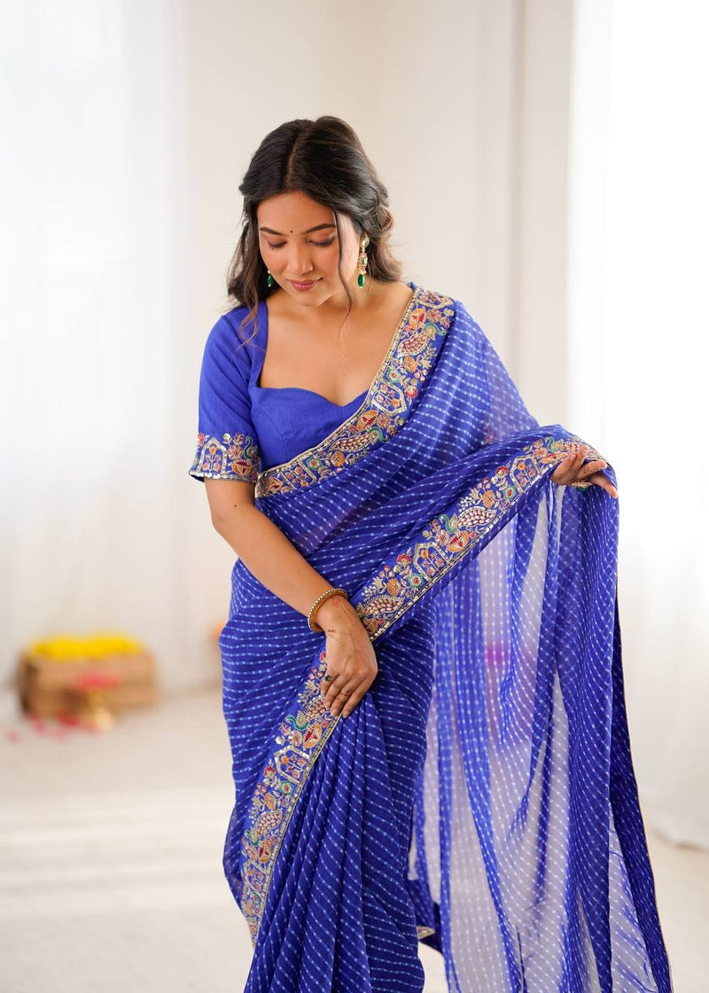 Ready-to-Wear Georgette Saree with Embroidered Border