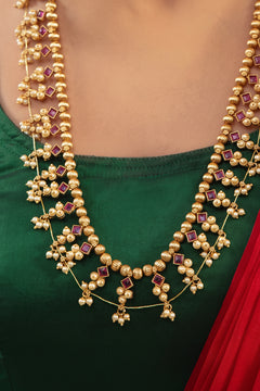 Lavanya Ruby Kolhapuri Saaj Necklace Set