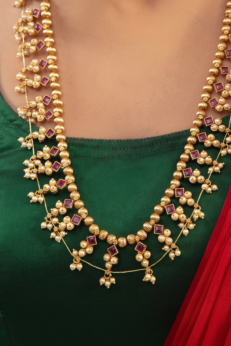 Lavanya Ruby Kolhapuri Saaj Necklace Set