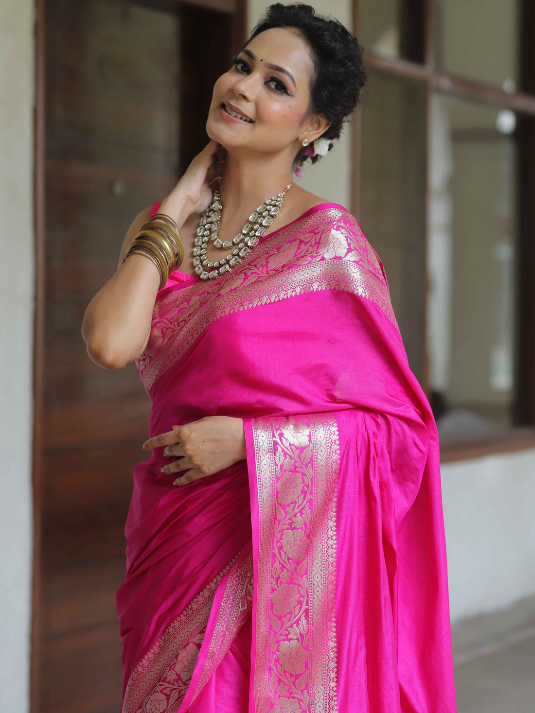 Rani Pink Banarasi Silk Zari Saree