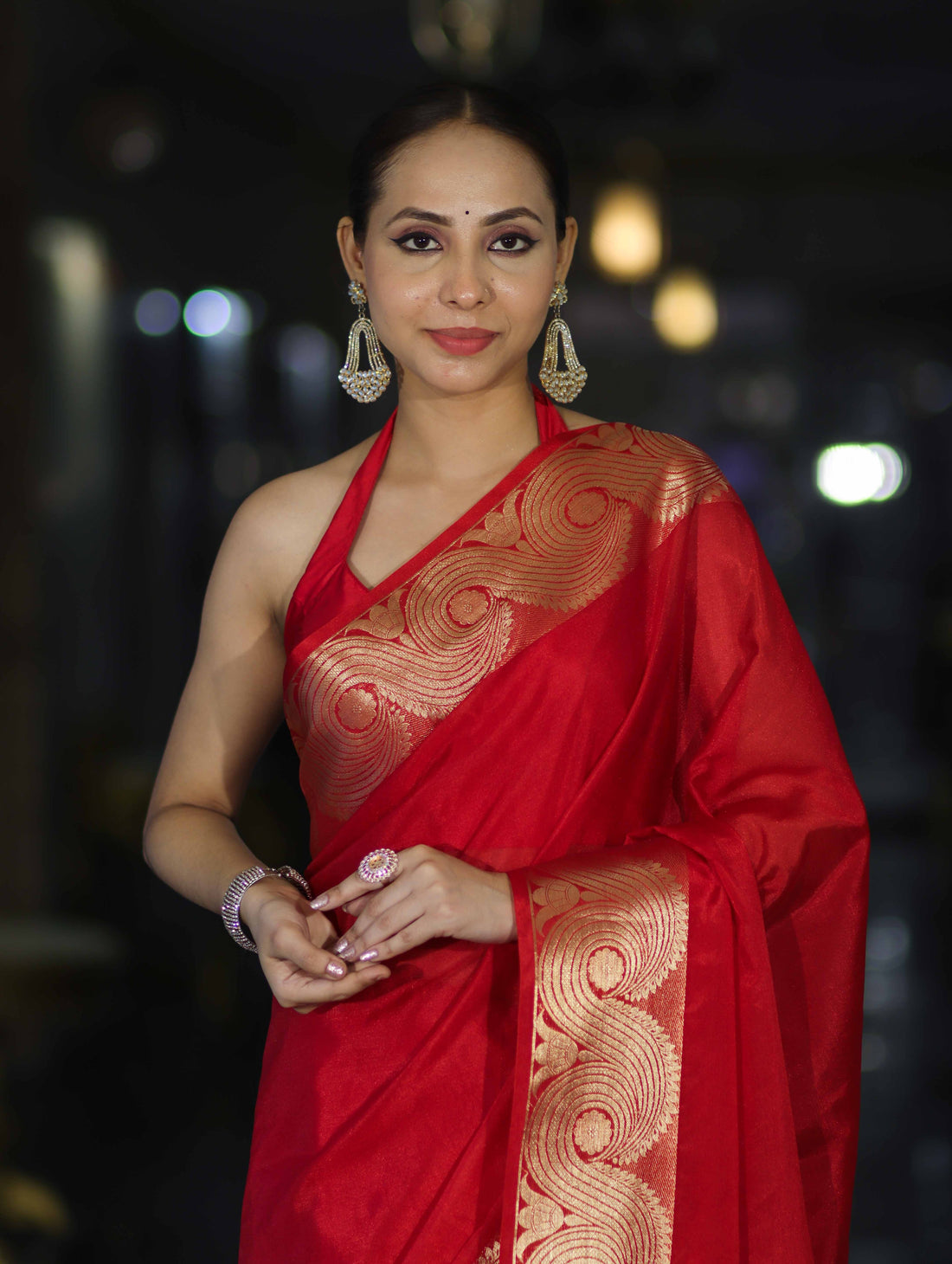 Red Banarasi Handloom Silk Saree with Rich Gold Zari Border & Designer Pallu