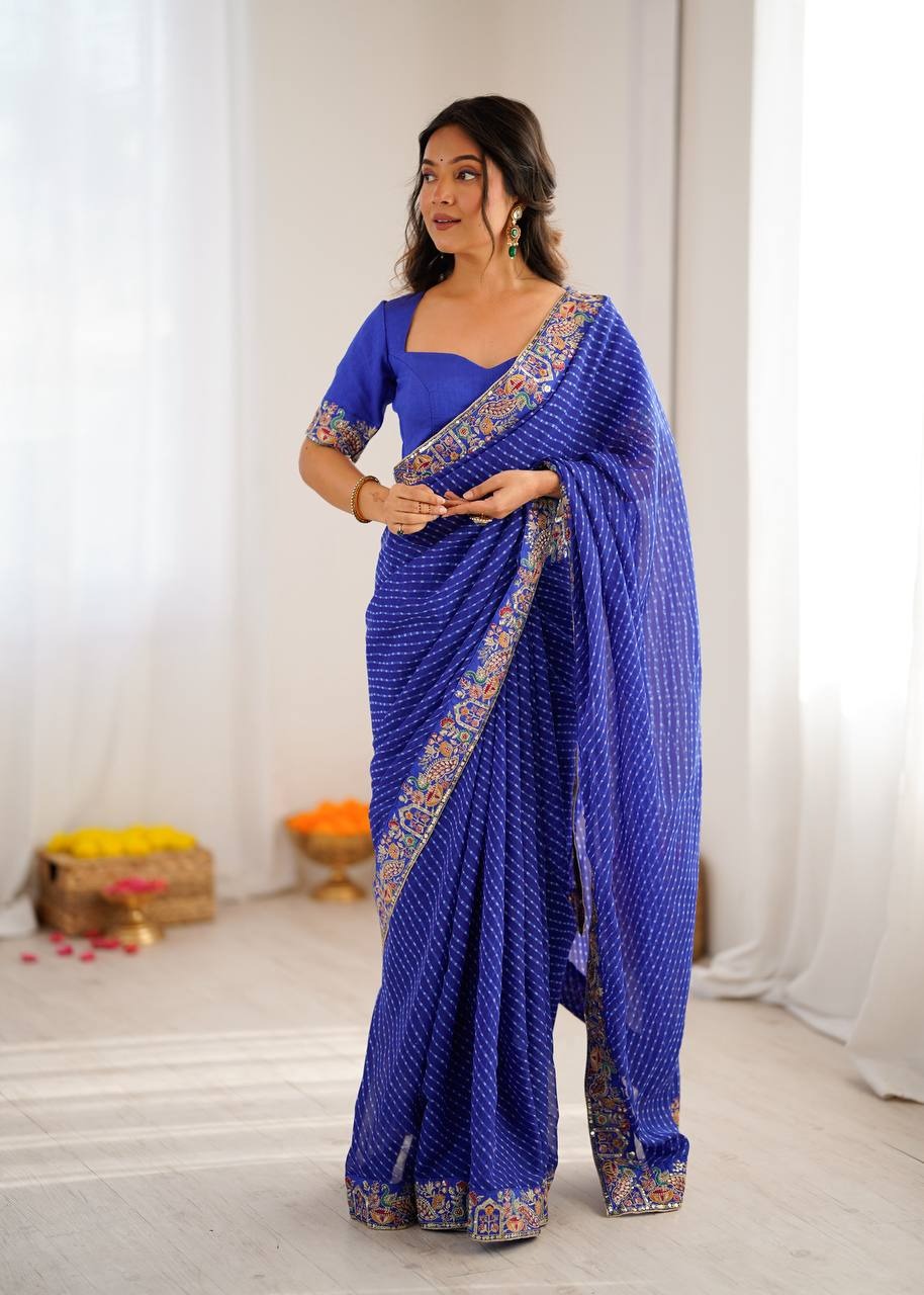 Ready-to-Wear Georgette Saree with Embroidered Border