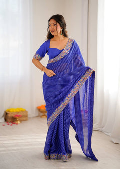 Ready-to-Wear Georgette Saree with Embroidered Border