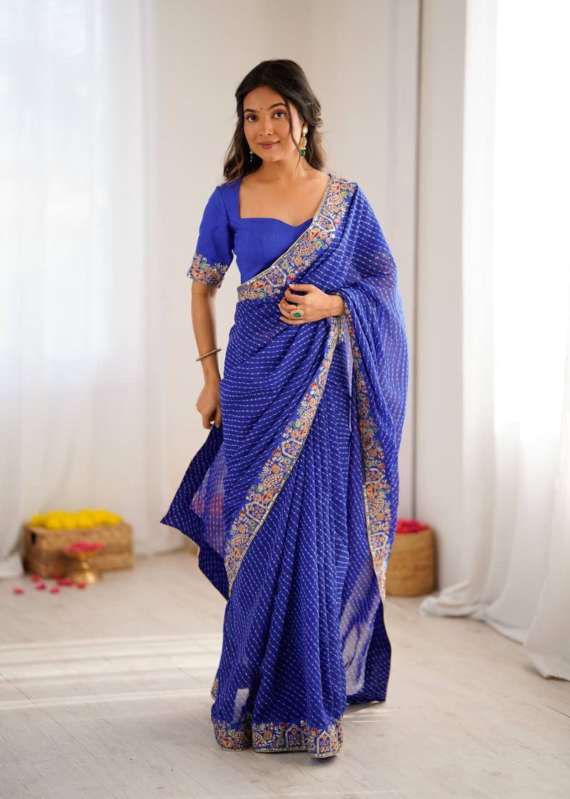 Ready-to-Wear Georgette Saree with Embroidered Border