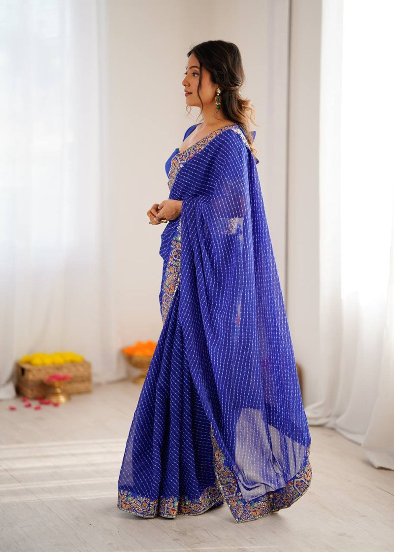 Ready-to-Wear Georgette Saree with Embroidered Border