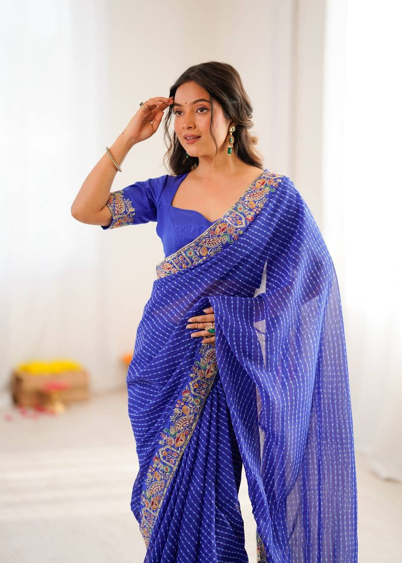 Ready-to-Wear Georgette Saree with Embroidered Border