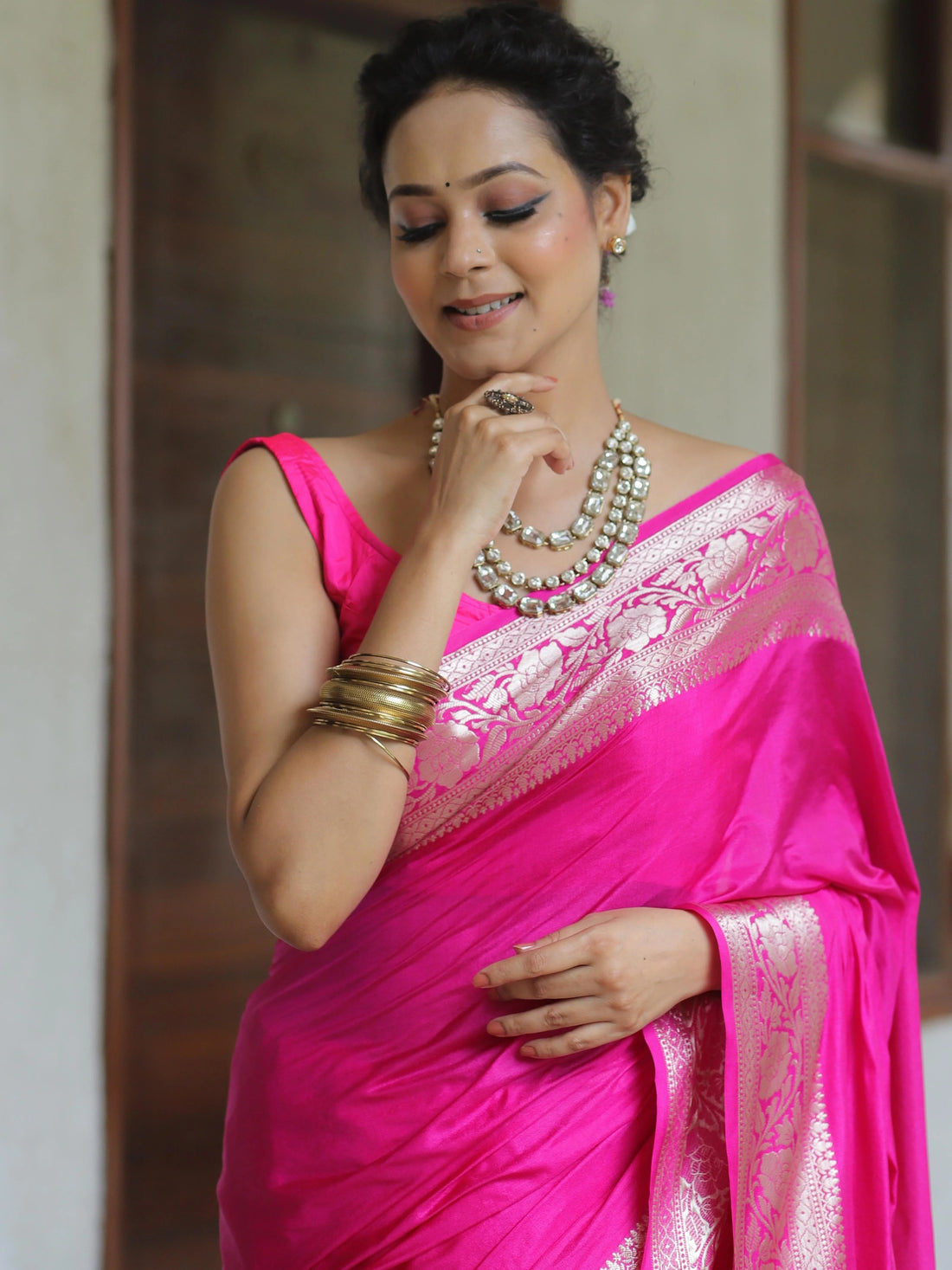 Rani Pink Banarasi Silk Zari Saree