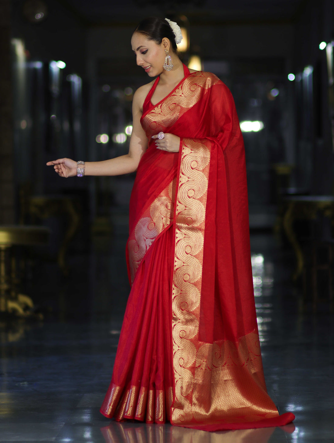 Red Banarasi Handloom Silk Saree with Rich Gold Zari Border & Designer Pallu