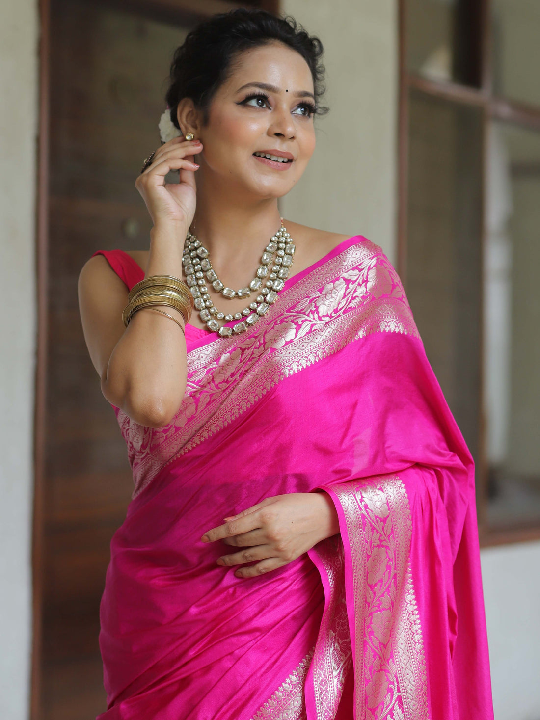 Rani Pink Banarasi Silk Zari Saree