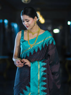 Banarsi Maroon Ikat Patterned Silk Saree