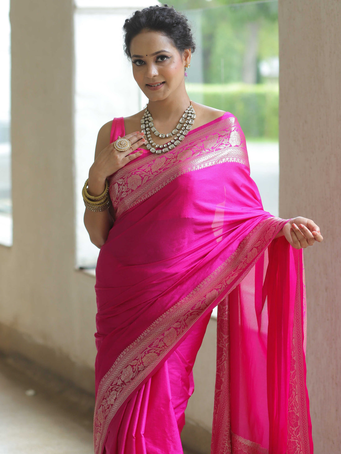 Rani Pink Banarasi Silk Zari Saree