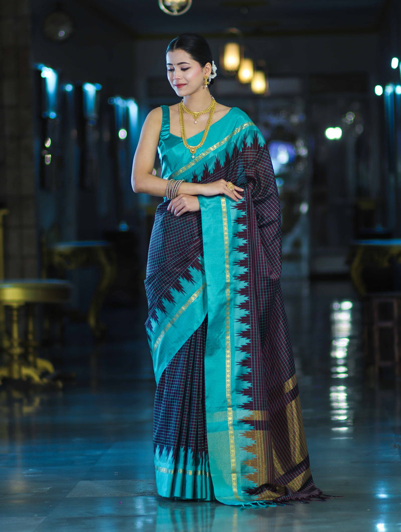 Banarsi Maroon Ikat Patterned Silk Saree