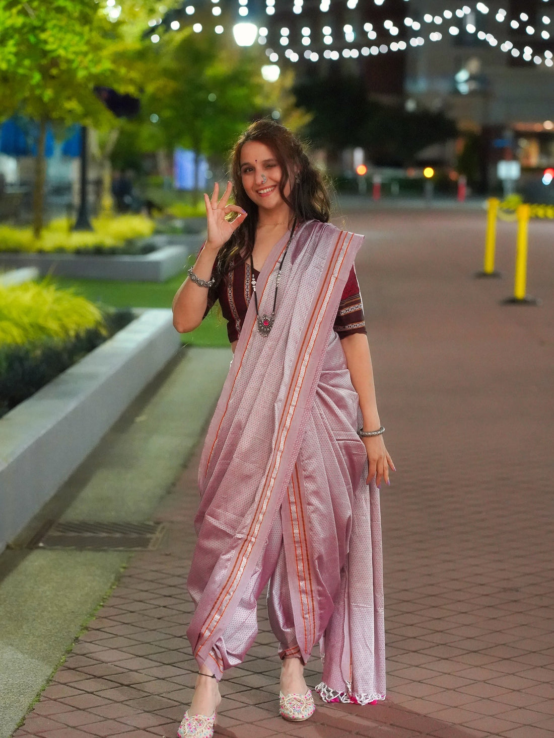 Pastel Khun & Ilkal Handloom Saree Lavender Pink