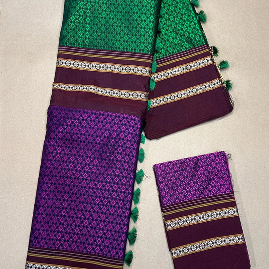 Khan Cotton Half & Half  Blend Saree with Grand Traditional Zari Border