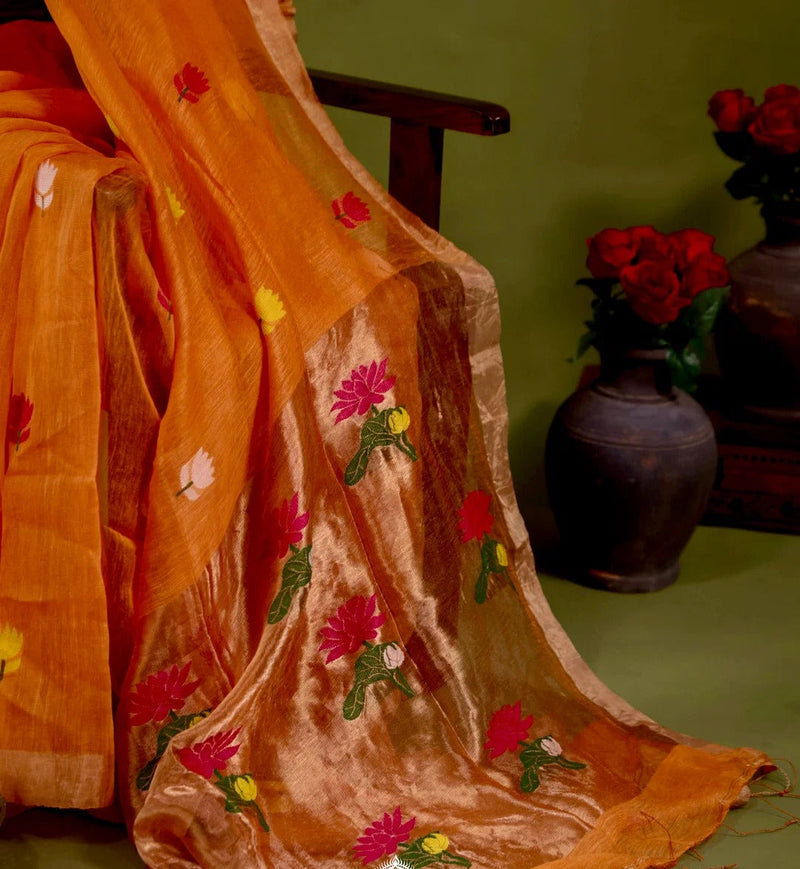 Rajvanshi Silk Linen Jamdani Saree