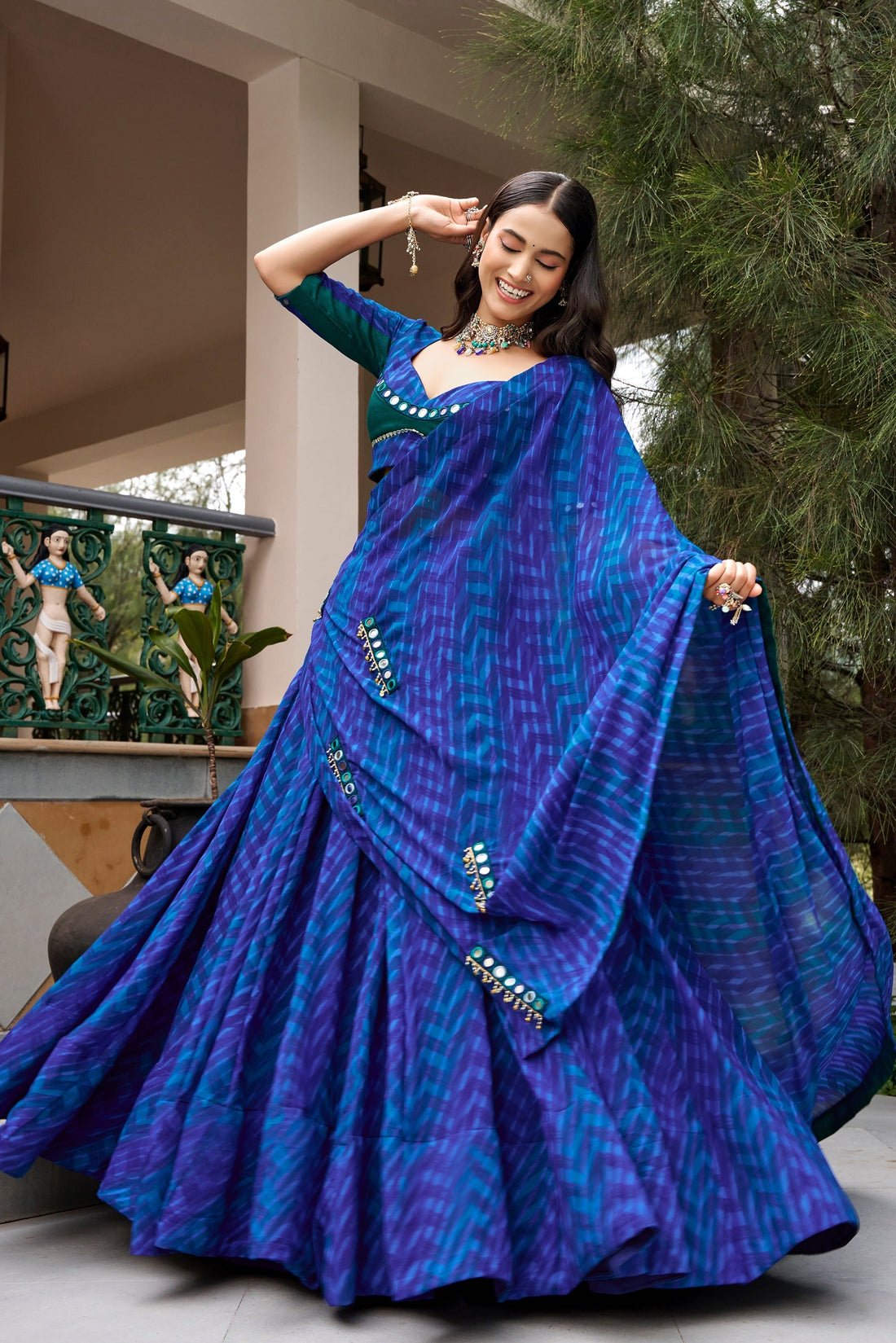 Mehfil Blue Mirror Work Lehenga Set