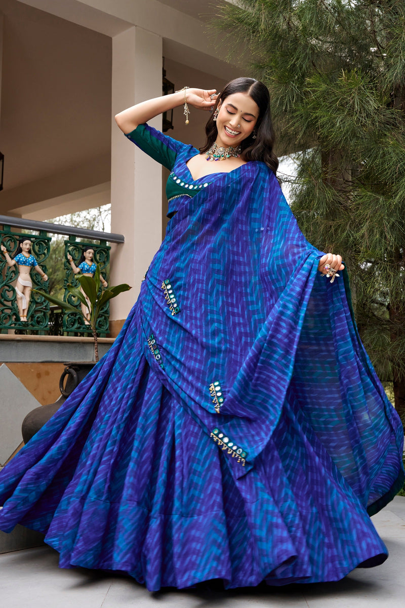 Mehfil Blue Mirror Work Lehenga Set