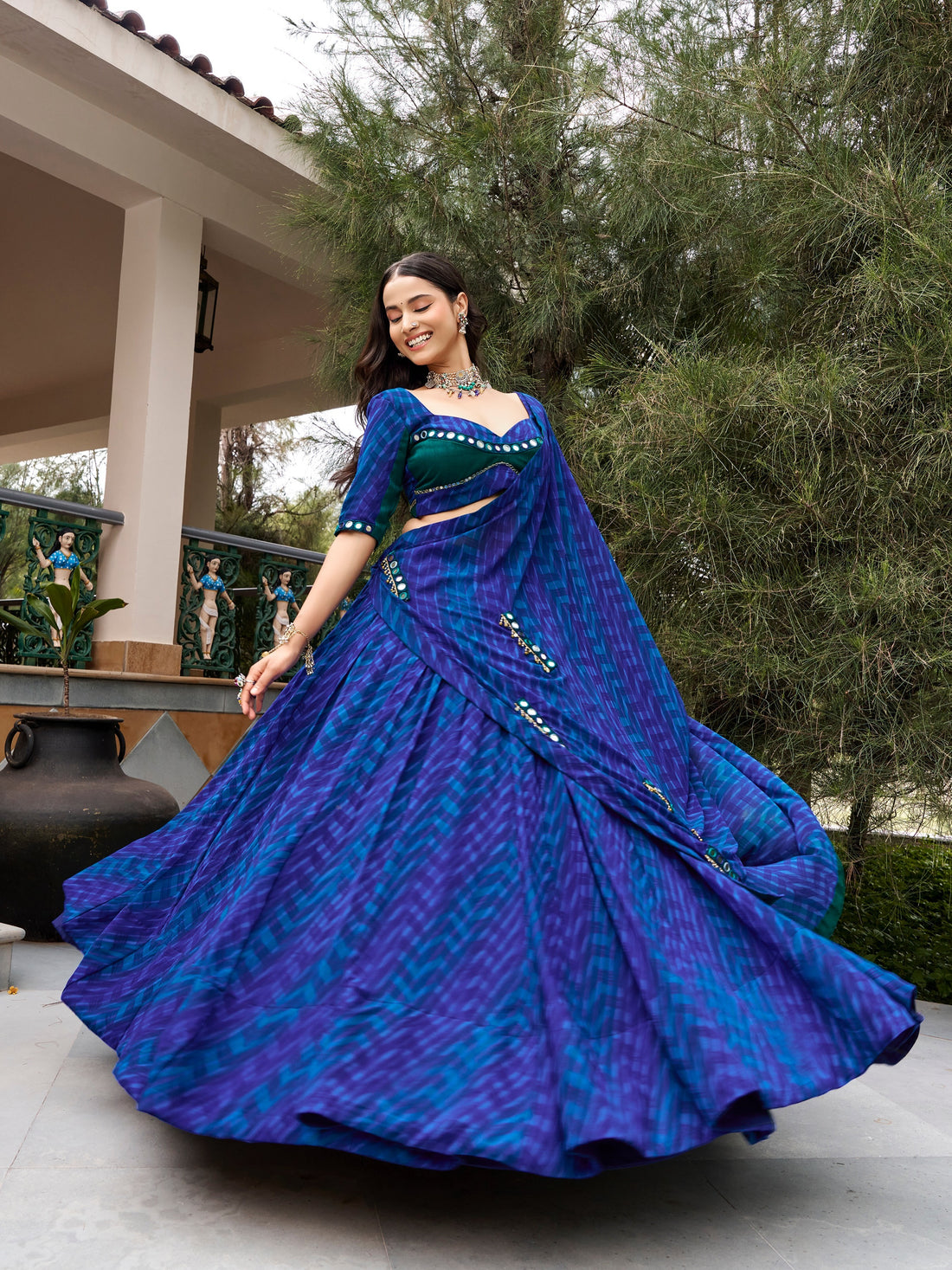 Mehfil Blue Mirror Work Lehenga Set