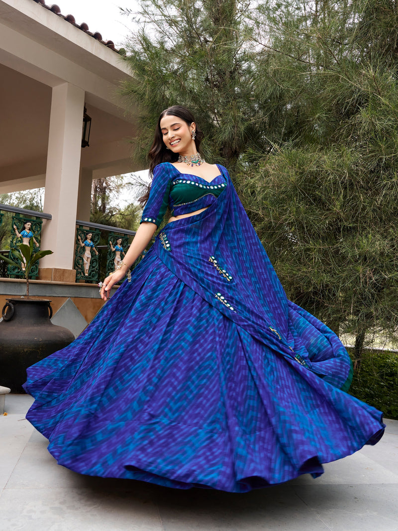 Mehfil Blue Mirror Work Lehenga Set