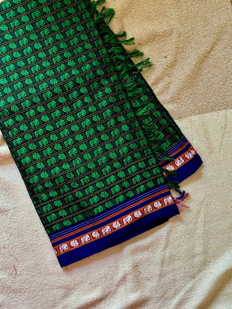 Hati Mor Green Khun Saree with Maroon Border