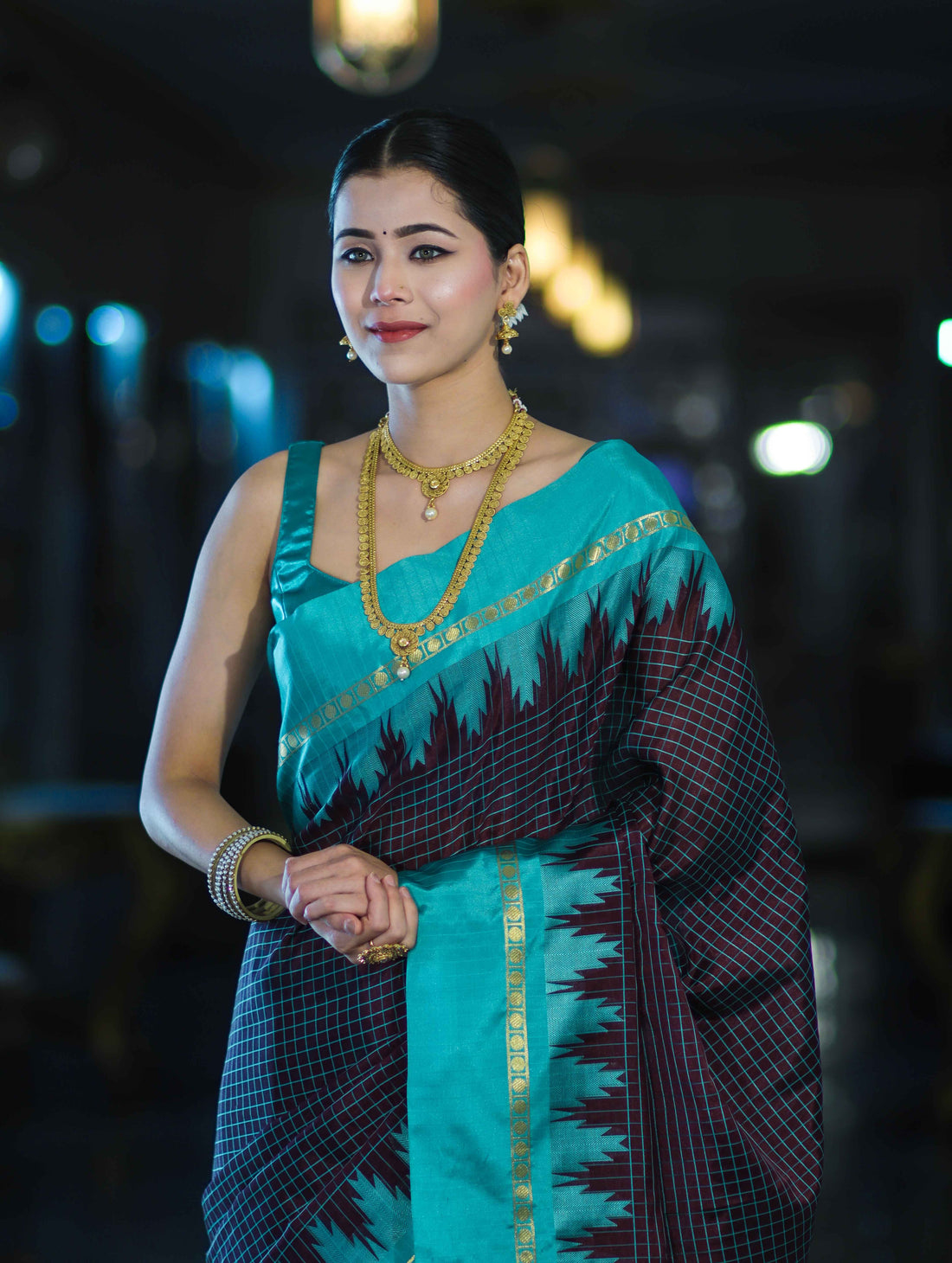 Banarsi Maroon Ikat Patterned Silk Saree